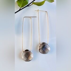 14k GF modern wire earrings with Faceted Smokey Quarts stones